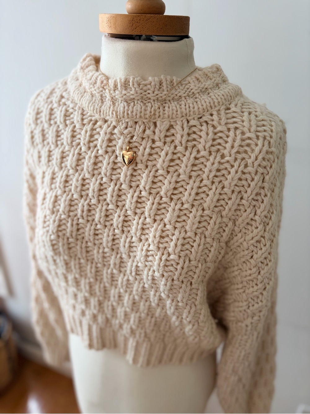 Handmade Cream Cable Knit Sweater | Balloon Sleeves | Cottagecore